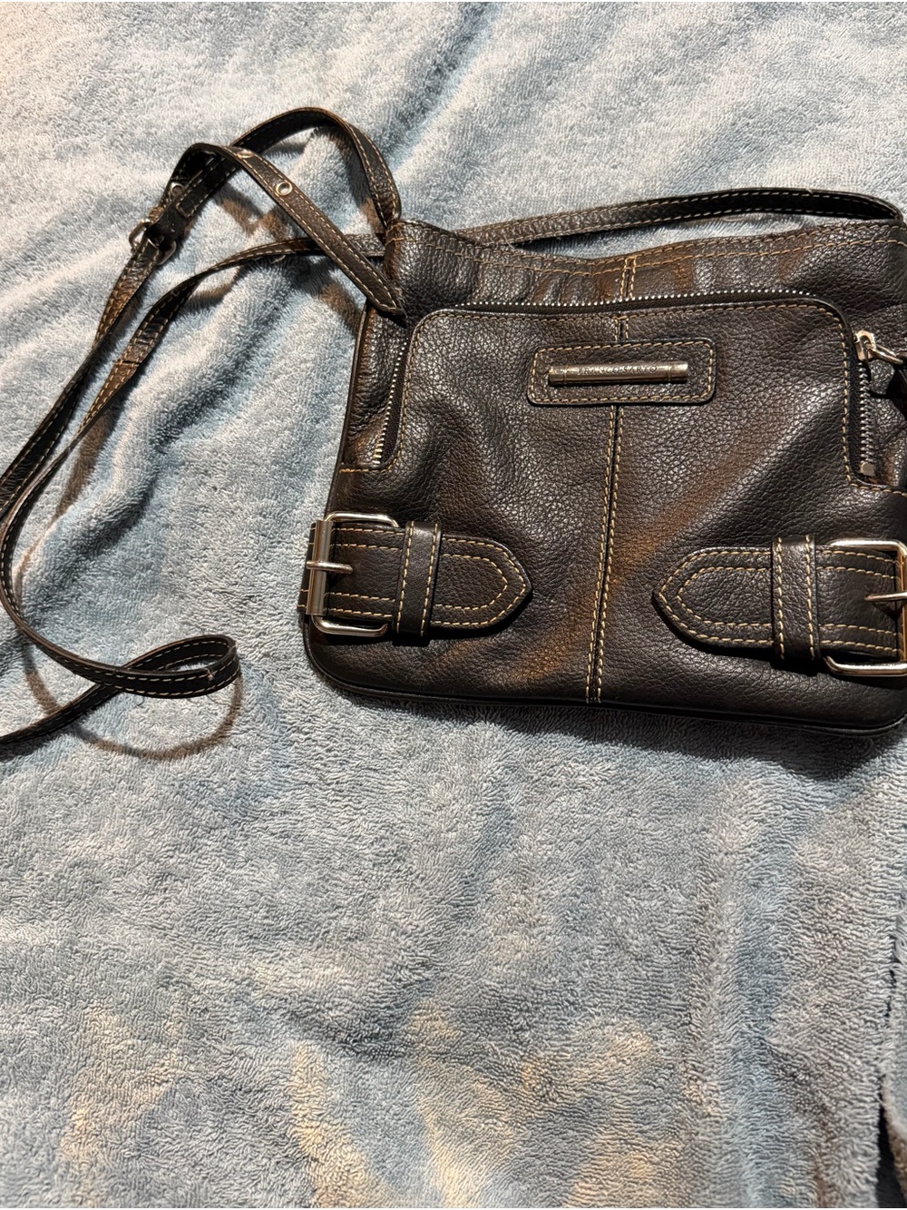 Franco Sarto Black Pebbled Leather Crossbody Bag